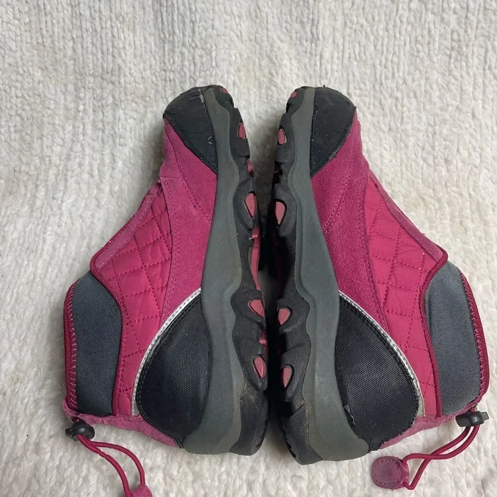 LANDS END Snow Trekker 394044 Pink ,Gray& Black Quilted Ankle Boots SZ8.5B
